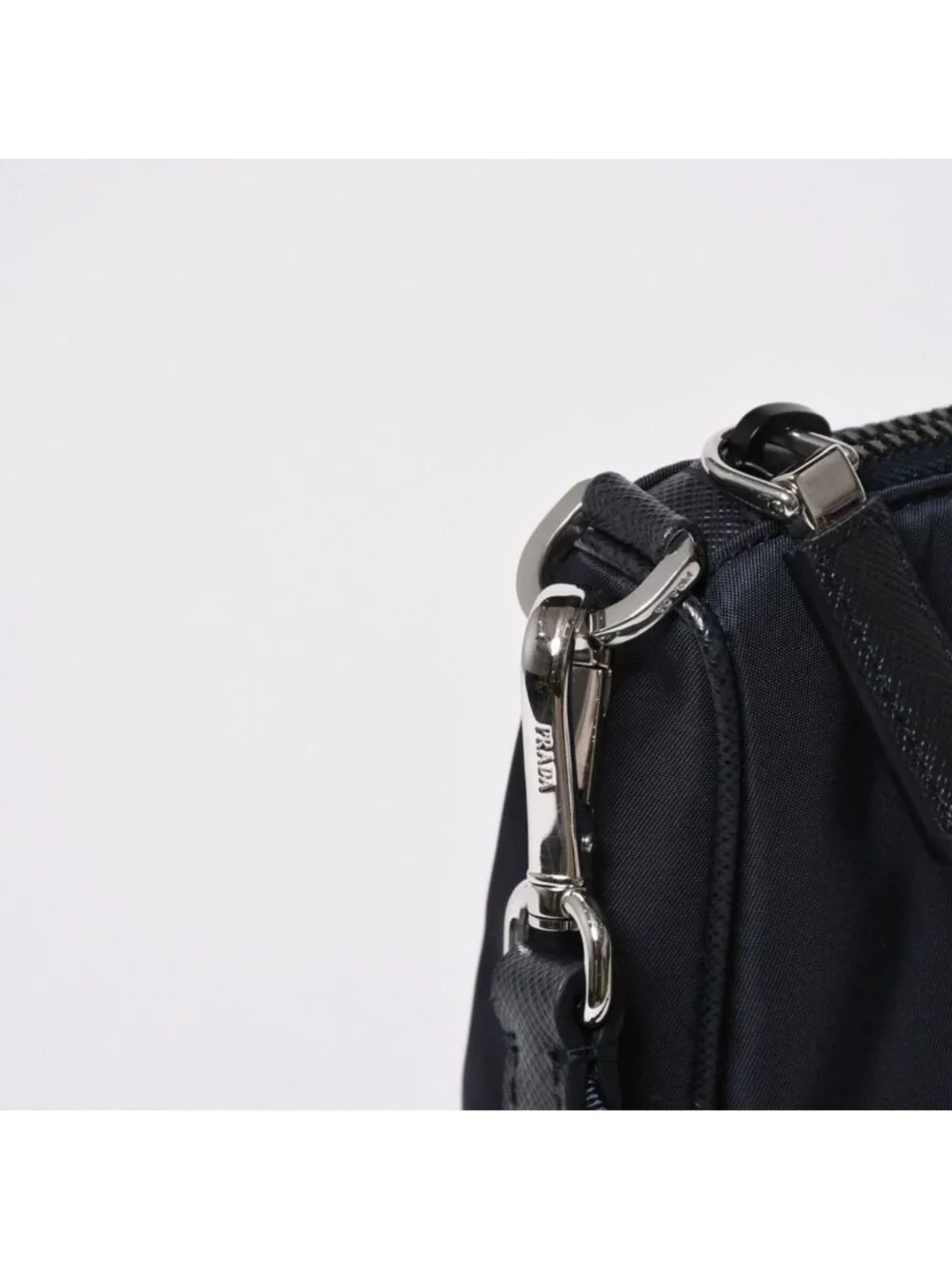 Prada Shoulder Bag Triangle Logo Nylon Leather Navy Silver